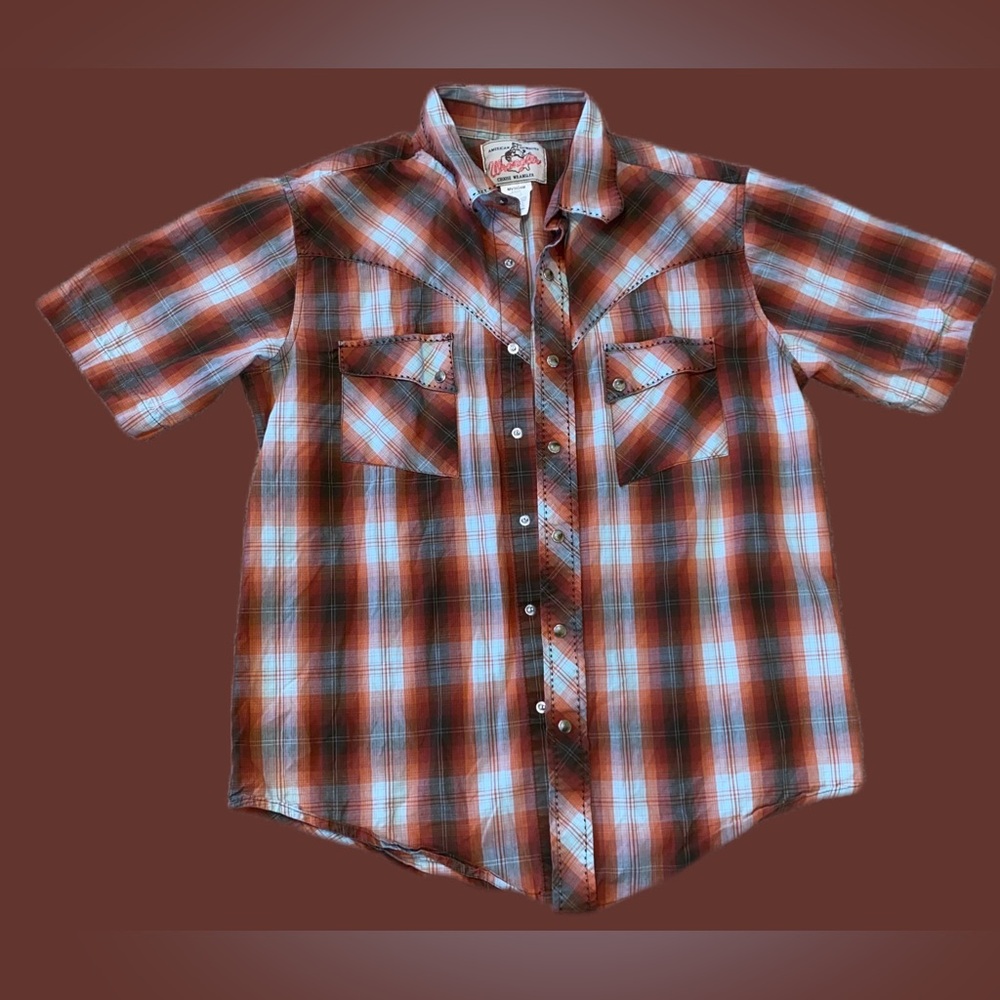 Wrangler Western Mens Med Short Sleeve Shirt Pearl Snap Cowboy Western Country